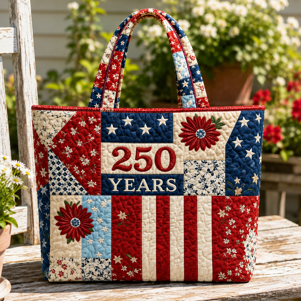 Quilted Tote Bag 250th Anniversary Floral Design Gift for Her