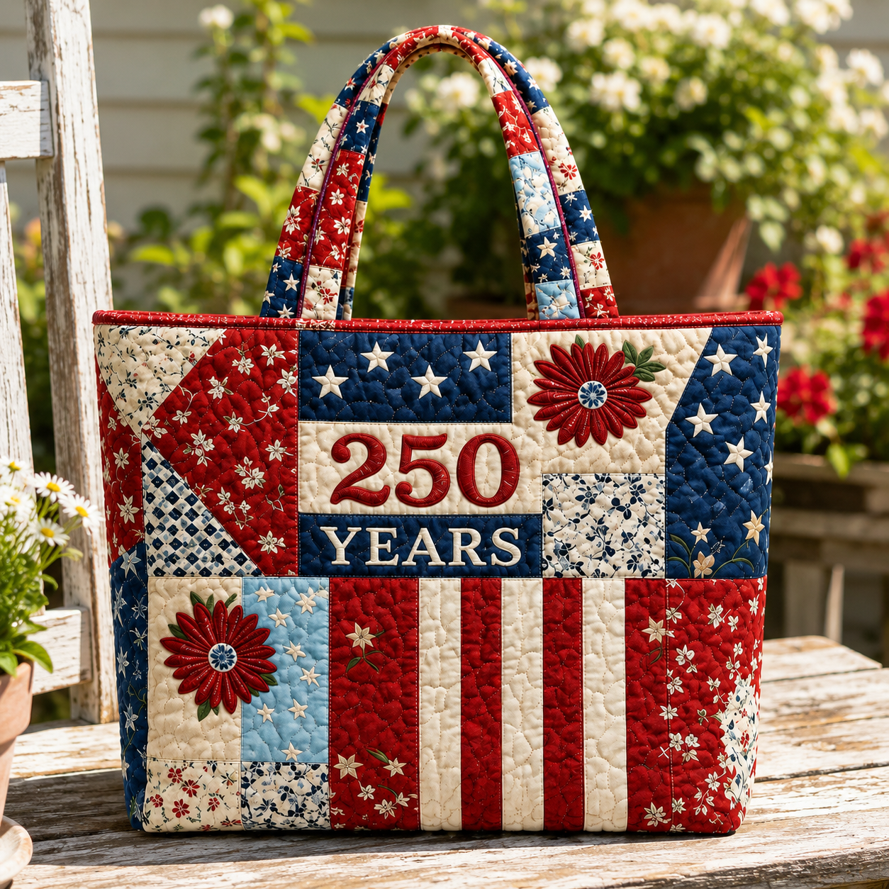 Quilted Tote Bag 250th Anniversary Floral Design Gift for Her