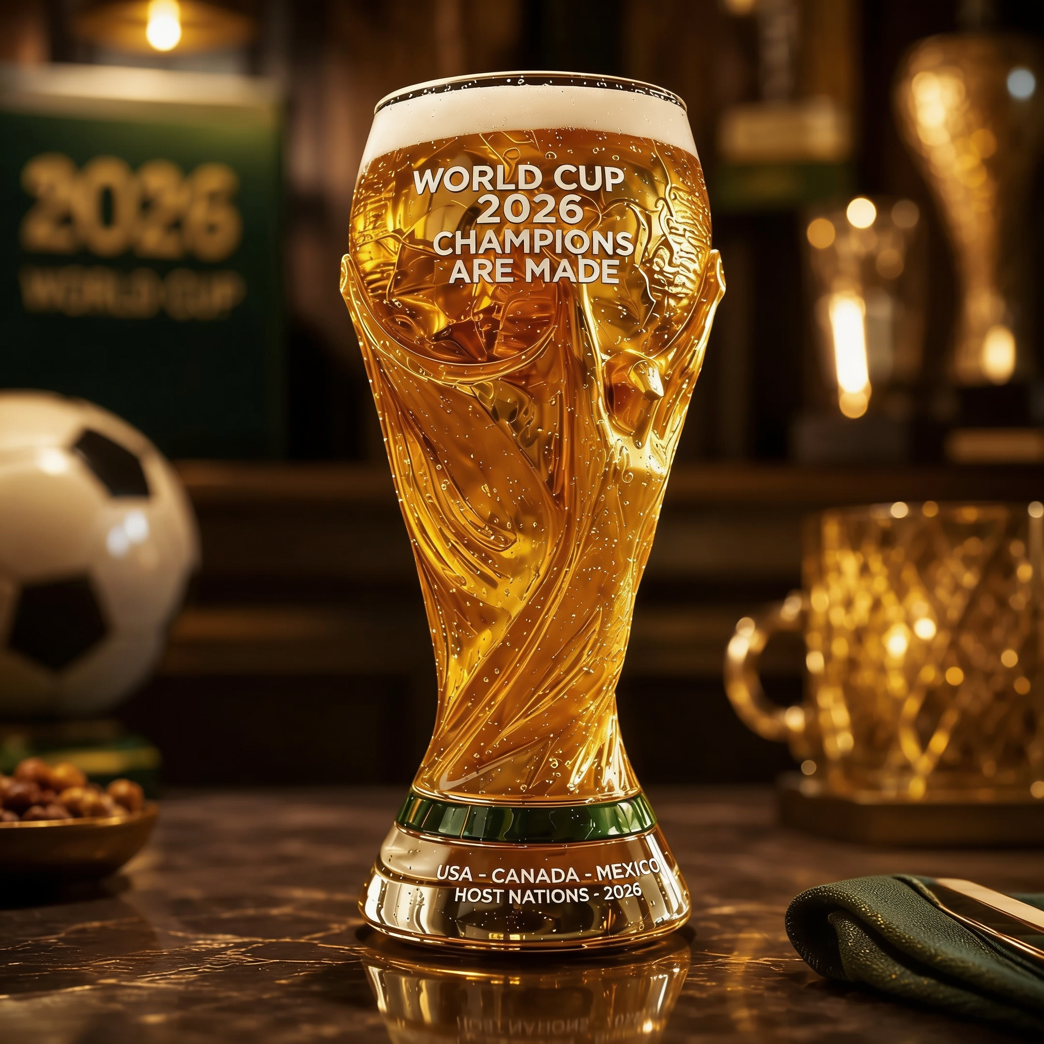 Personalized Trophy Beer Glass for Football Fans - 2026 World Cup Gift