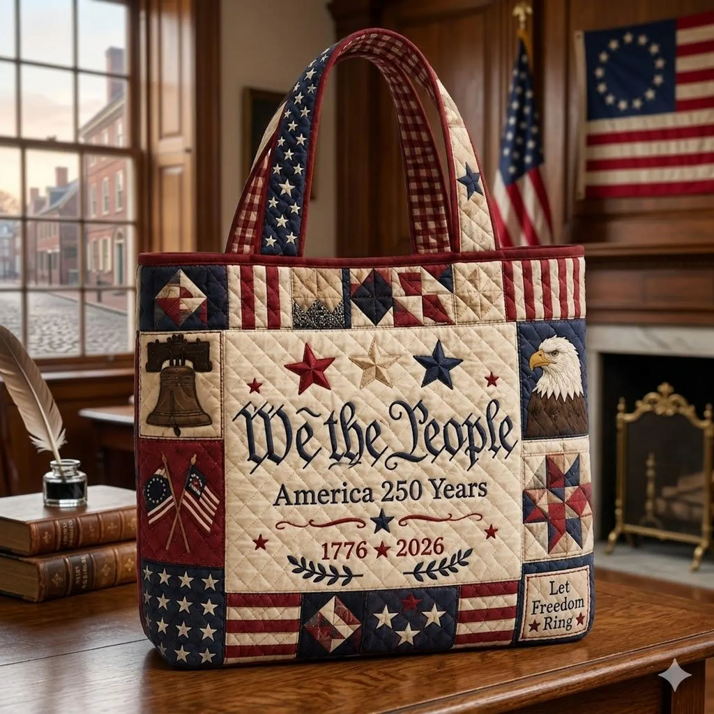 Quilted Tote Bag with Patriotic Quotes for Independence Day Gift