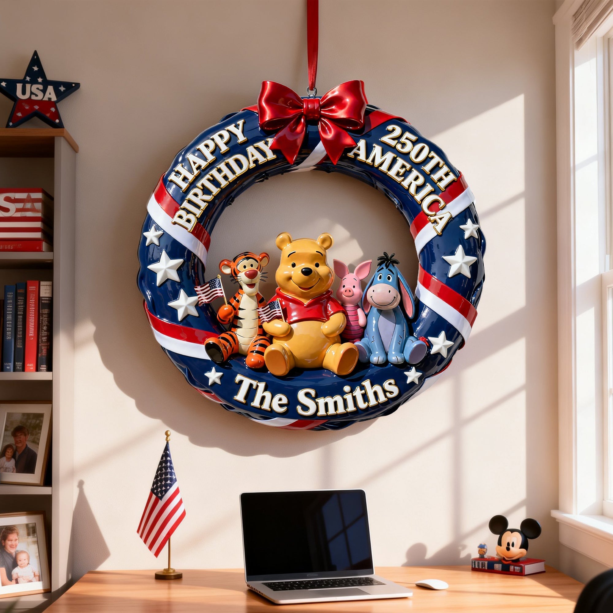 Personalized Honey Bear USA 250th Anniversary Wood Sign Gift for Family