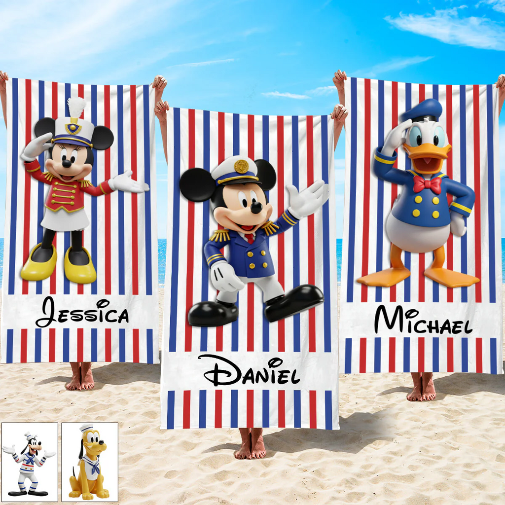 Personalized Beach Towel with Disney Characters for Kids - Vacation Gift Beach Towel GradoCreations