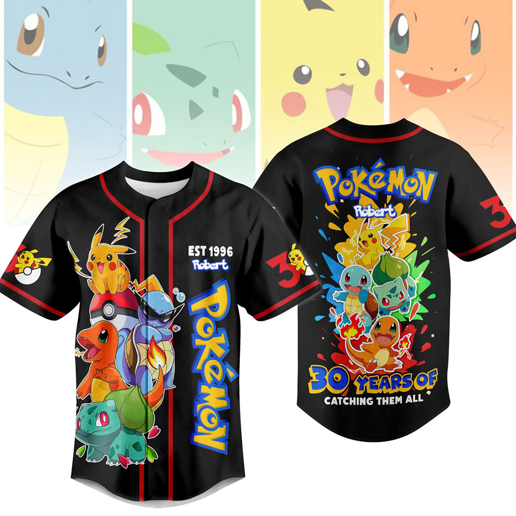 Personalized Pokémon Baseball Jersey Custom Name Gift for Fans