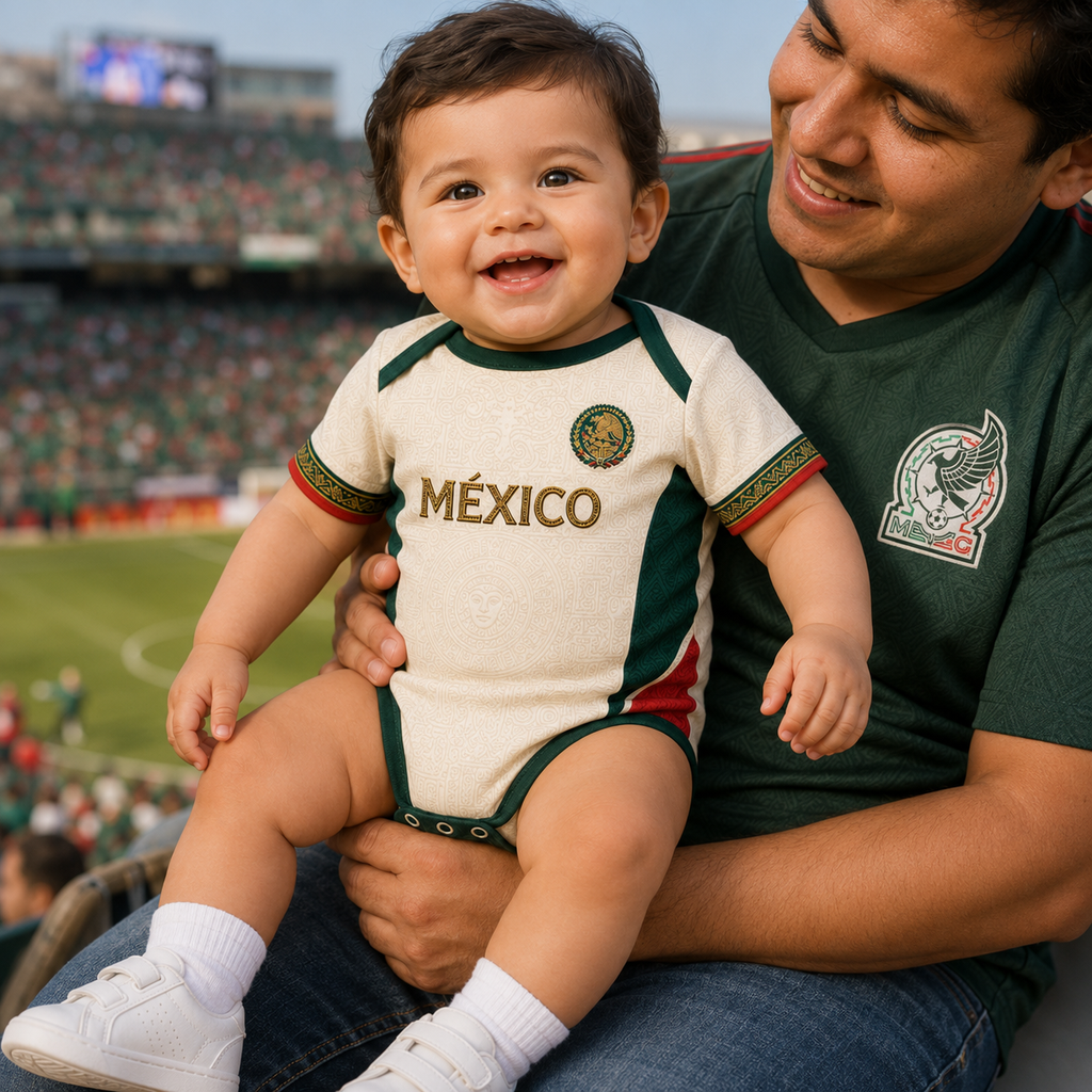 Personalized Mexico Aztec Sun Stone Baby Jersey Bodysuit Gift for New Moms, Dads, Soccer Lovers