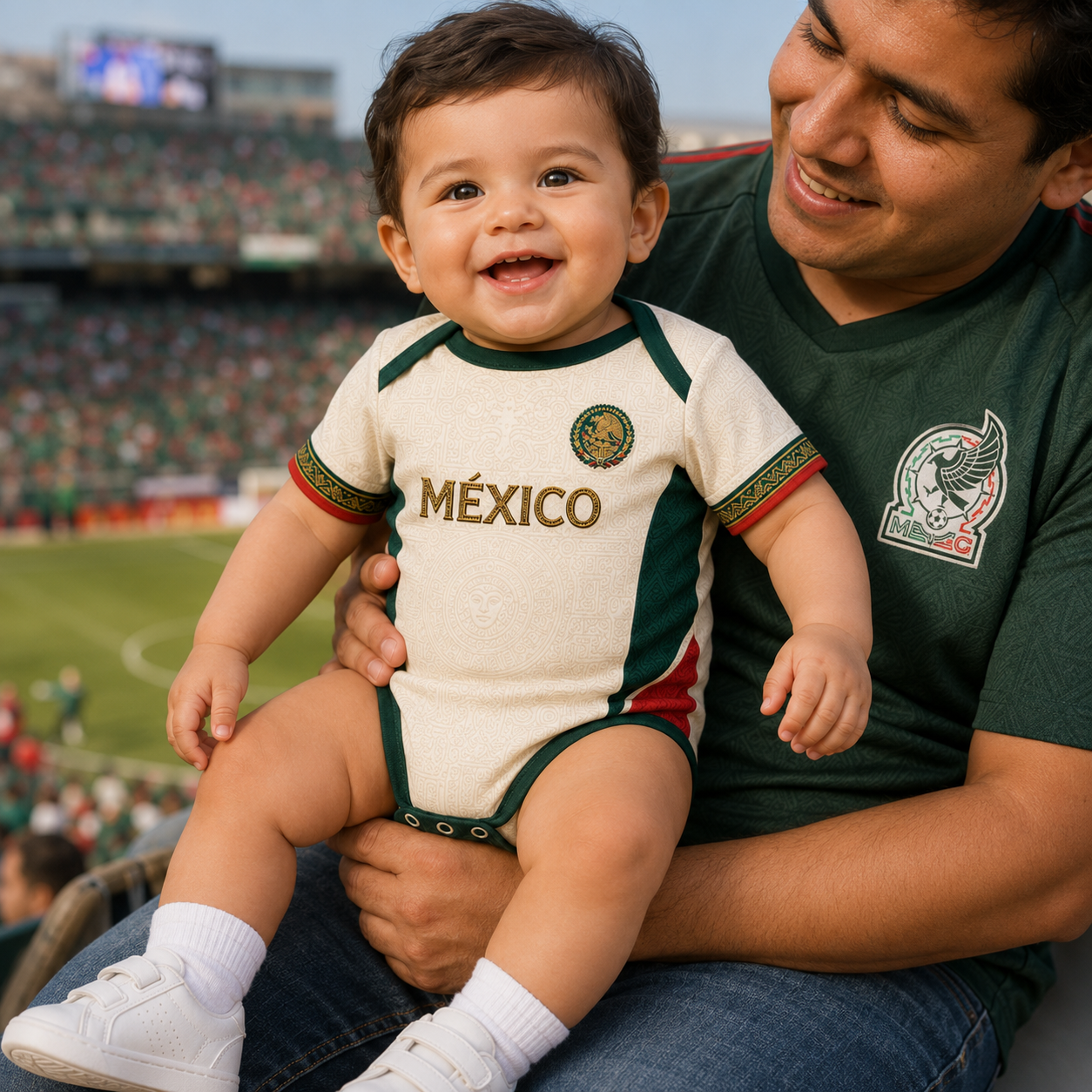 Personalized Mexico Aztec Sun Stone Baby Jersey Bodysuit Gift for New Moms, Dads, Soccer Lovers