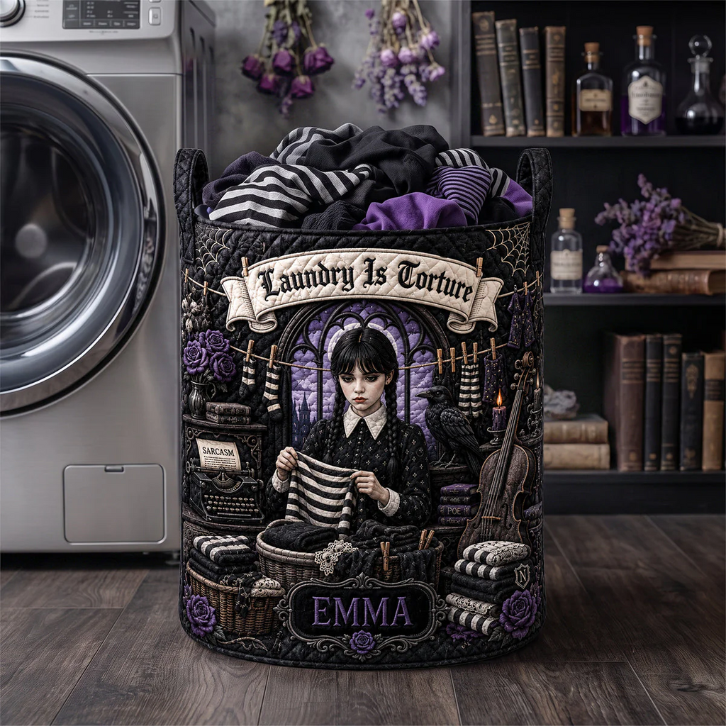 Personalized Gothic Quilted Laundry Basket Custom Name Gift for Her Halloween Quilted Laundry Basket GradoCreations