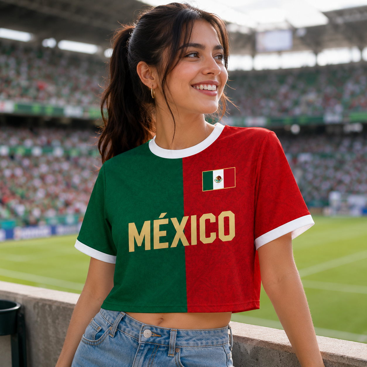 Personalized Mexico Soccer Jersey Crop Tee Custom Name Gift for Football Fans