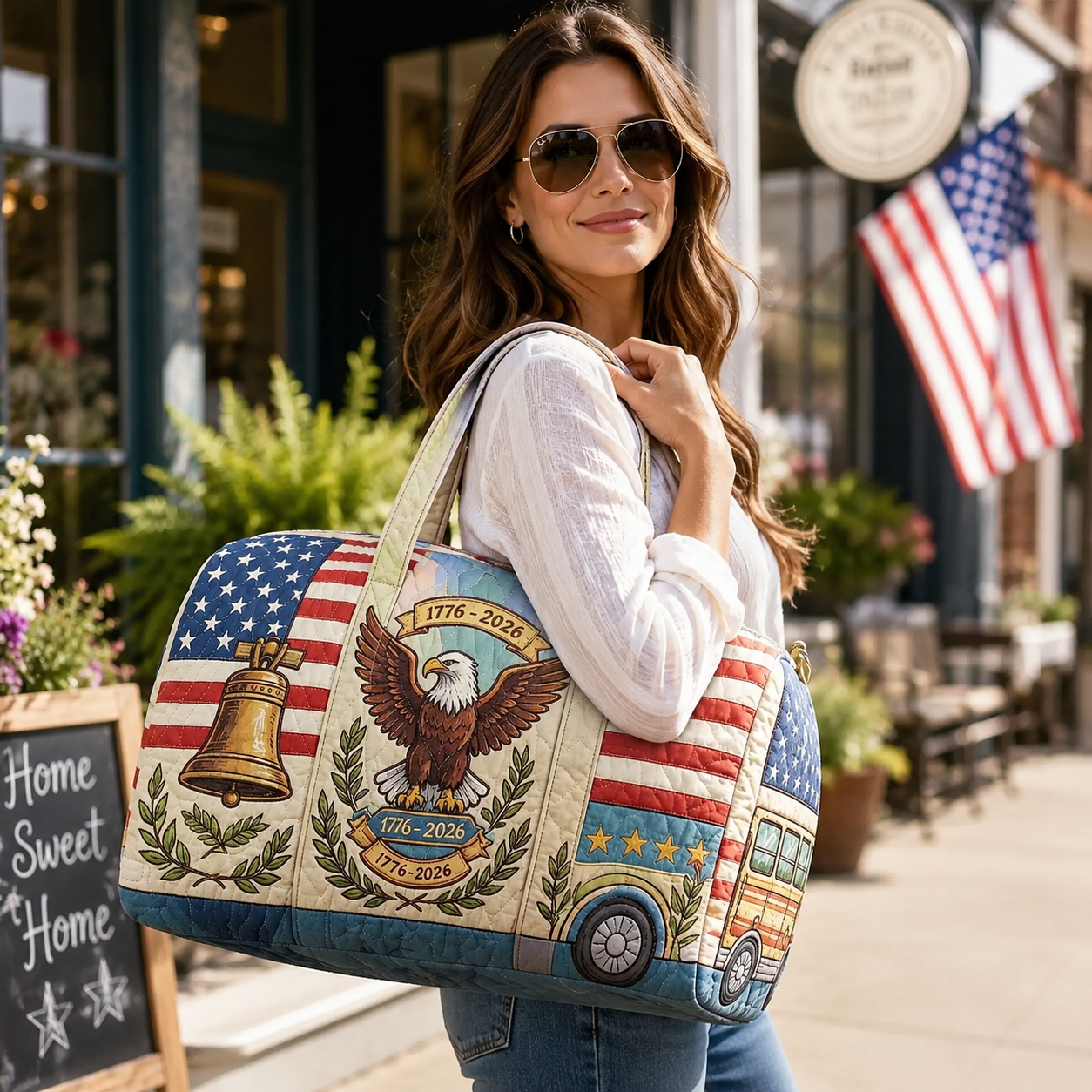 Patriotic Quilted Duffle Bag with American Flag for Independence Day Travel