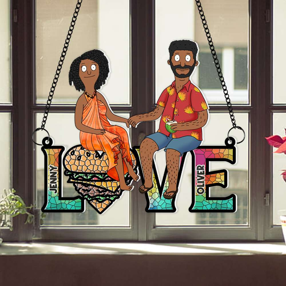 Personalized Cartoon Couple Anniversary Suncatcher Gift