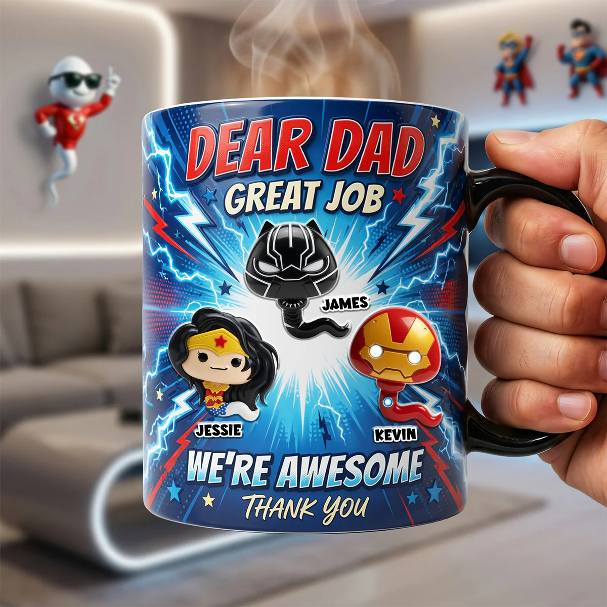 Personalized Color Changing Mug for Dad - Superhero Theme Gift