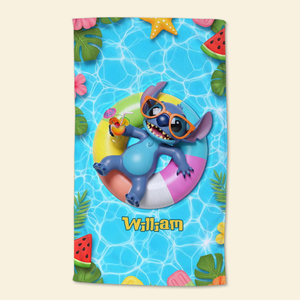Personalized Beach Towel with Cute Aliens for Kids | Summer Gift