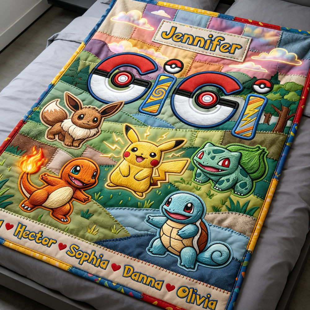Personalized Adventure Blanket Custom Mom Gift with Pokemon Design