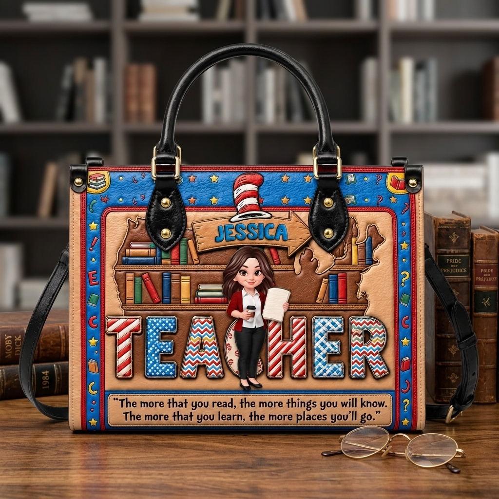 Personalized Leather Handbag for Teacher with Name Customization Leather Bag GradoCreations