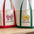 Personalized Embroidery Tote Bag with Teacher Bow Design Gift for Students