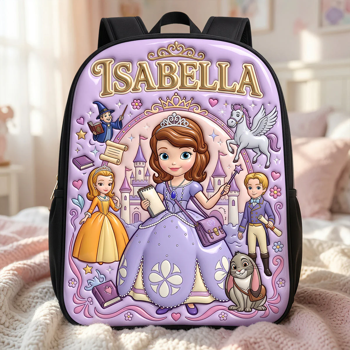 Personalized Cartoon Princess Backpack Set with Lunch Bag, Pencil Case & Water Bottle for Girls School Bag+ GradoCreations