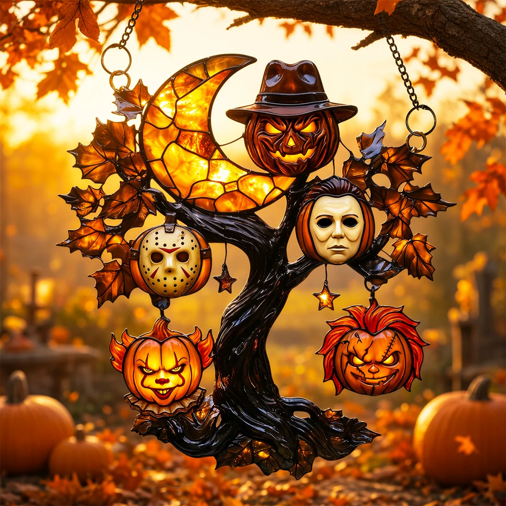 Personalized Spooky Pumpkin Tree Suncatcher Halloween Gift for Family Window Hanging Suncatcher GradoCreations