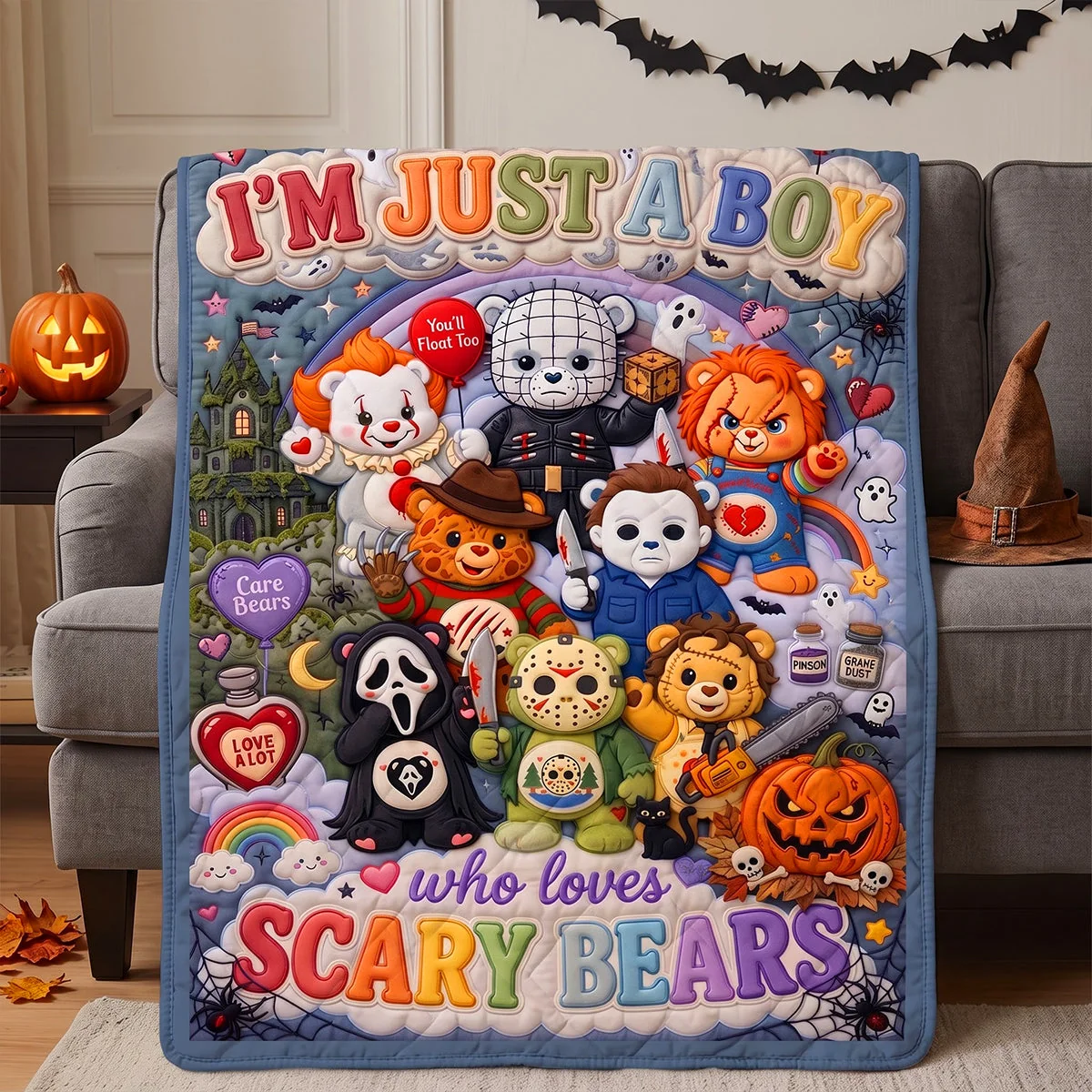 Personalized Scary Bears Blanket Custom Name Halloween Gift for Horror Movie Fans Blanket GradoCreations