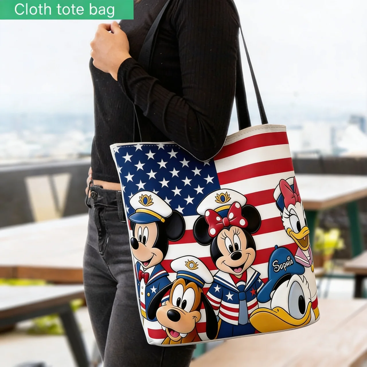 Personalized Magic Mouse Tote Bag with American Flag Design - Movie Fan Gift