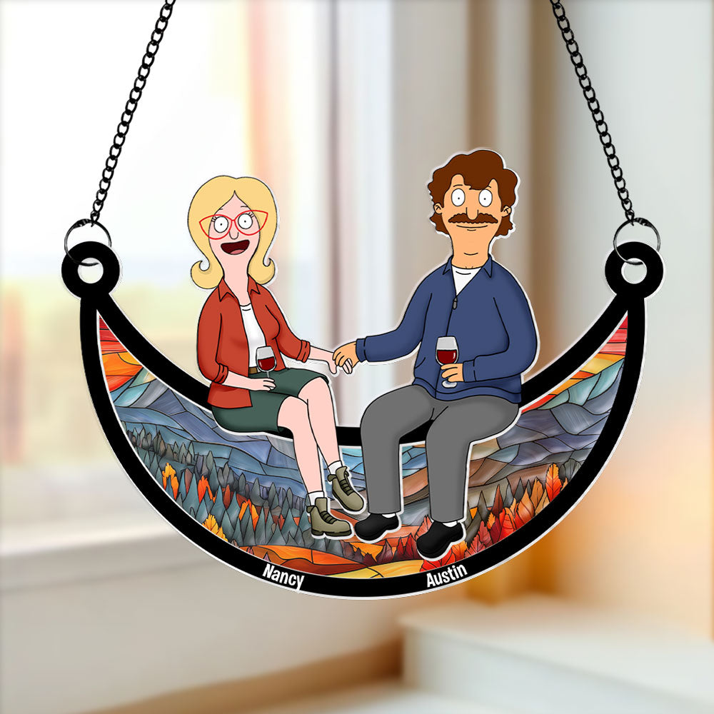 Personalized Funny Burgers Cartoon Couple Suncatcher Gift for Anniversary