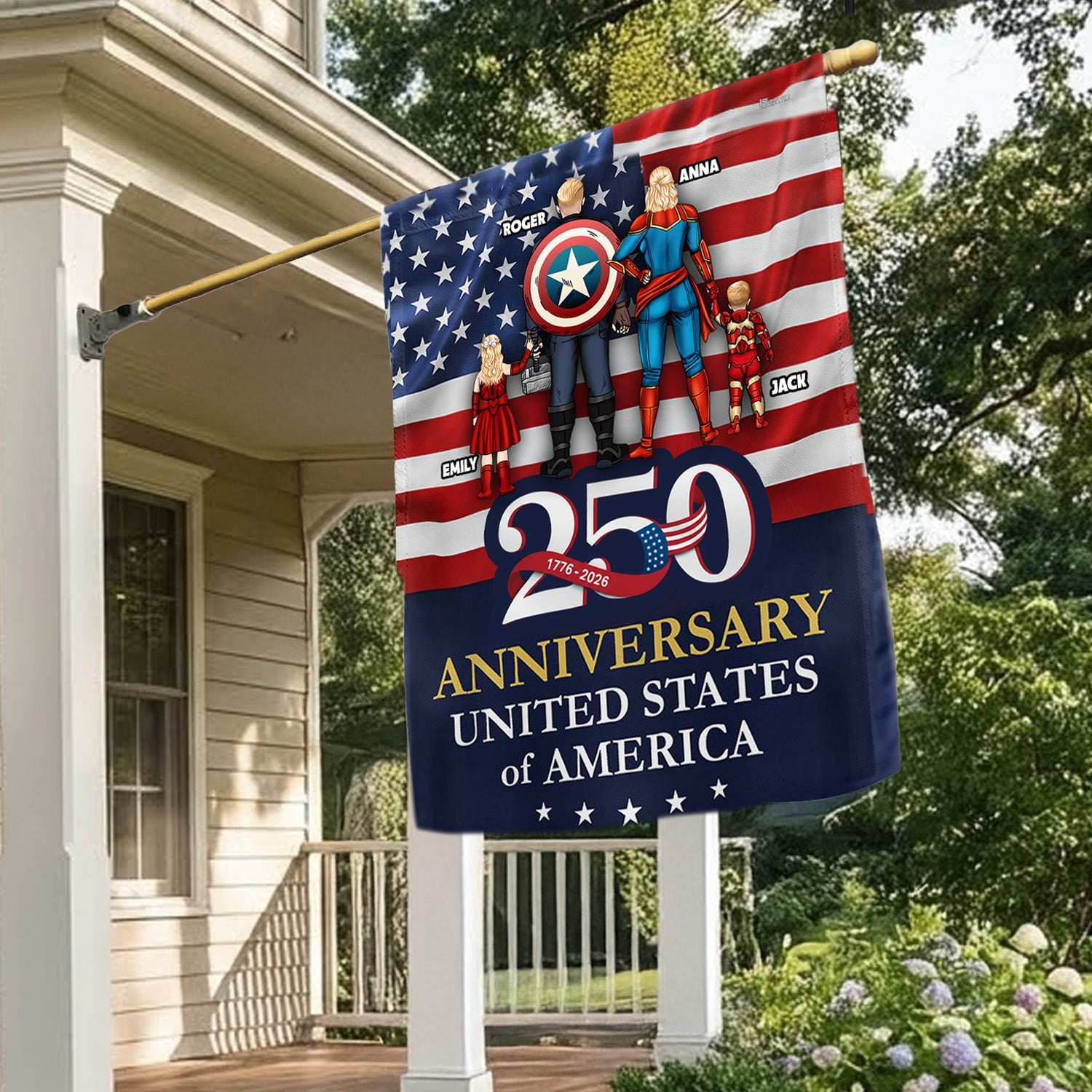 Personalized 250th Anniversary USA Flag Family Gift - Patriotic Decor Flag GradoCreations