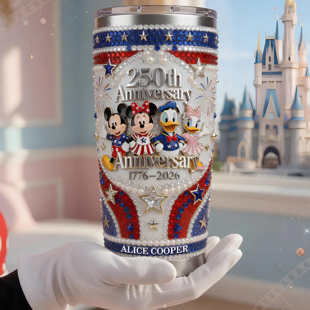 Personalized 250th Anniversary Tumbler with Disney Characters - Unique Gift for Movie Fans