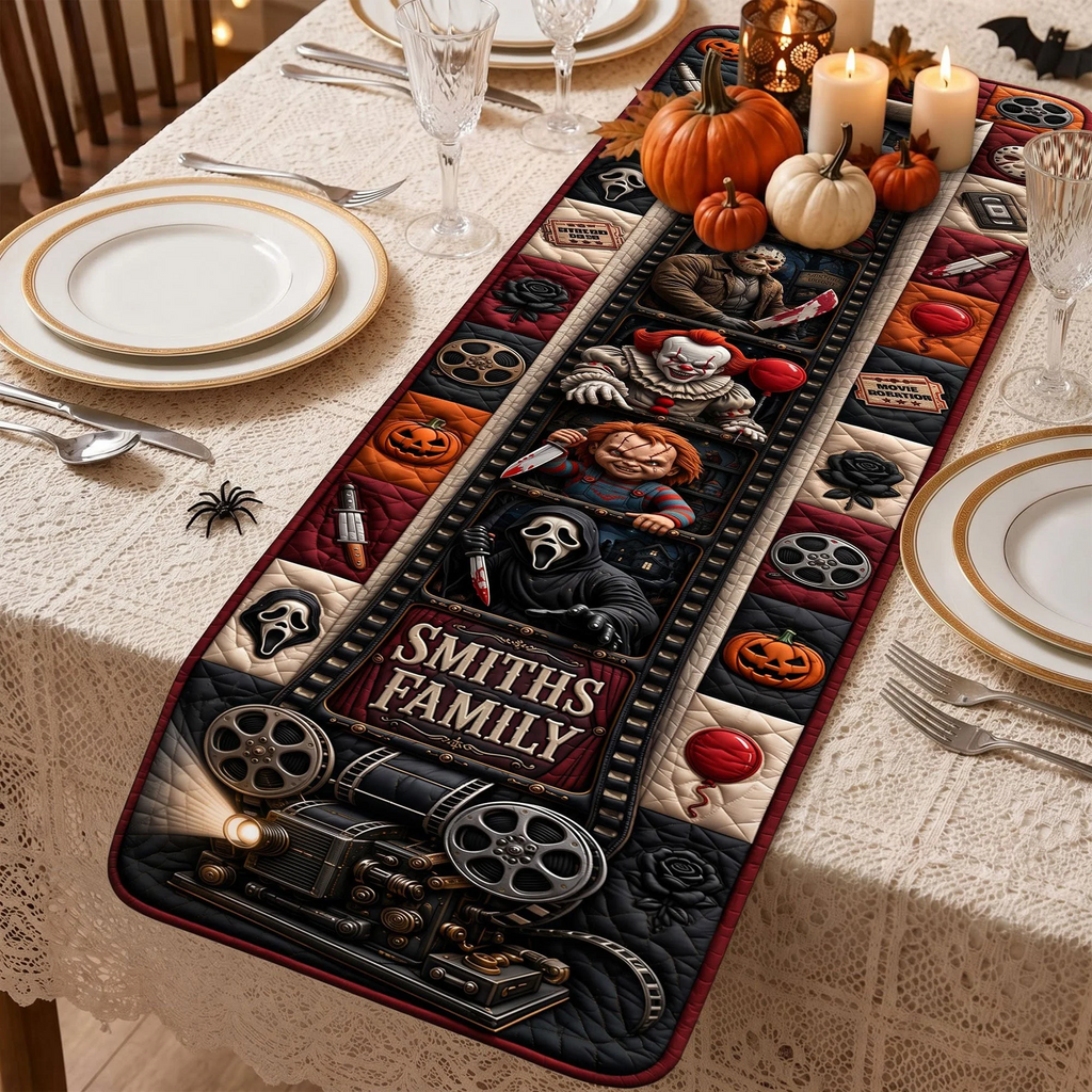 Personalized Horror Themed Table Runner Custom Name Gift for Halloween Quilt Table Runner GradoCreations