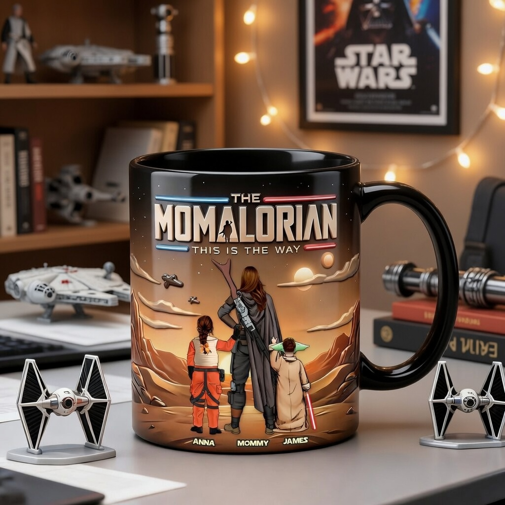 Personalized Momalorian Mug Gift for Mom with Kids - Black Ceramic