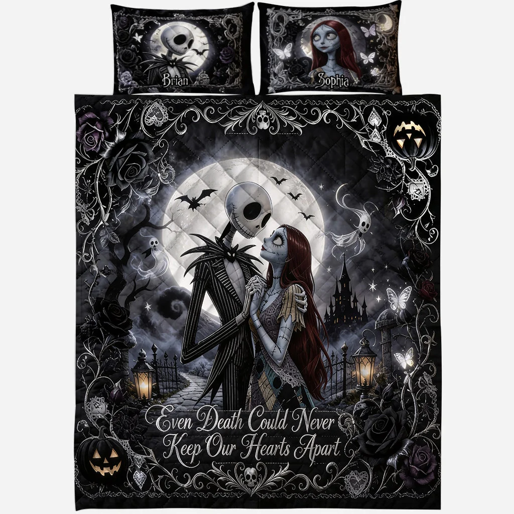 Personalized Quilted Bedding Set Custom Name Gift for Couples Halloween Quilted Bedding Set GradoCreations