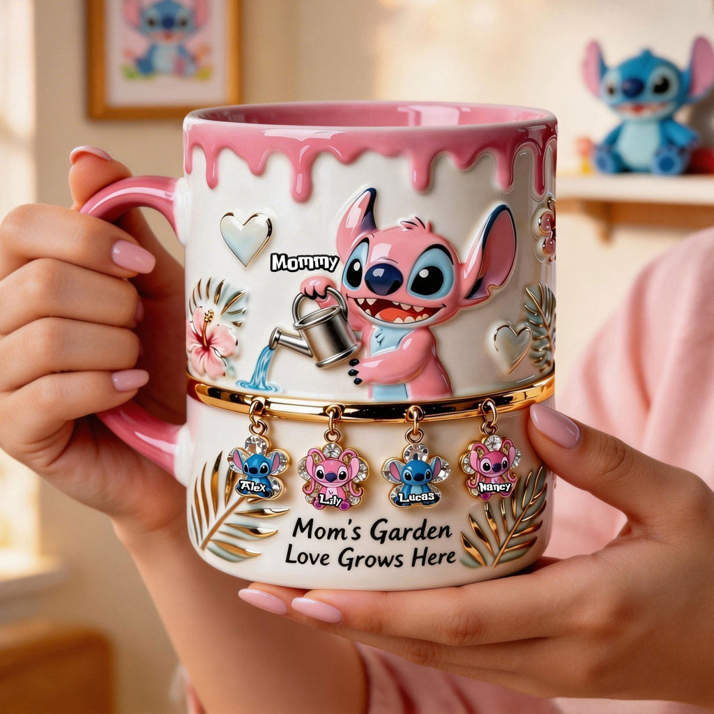 Personalized Mom's Garden Accent Mug with Stitch Design Gift for Mom