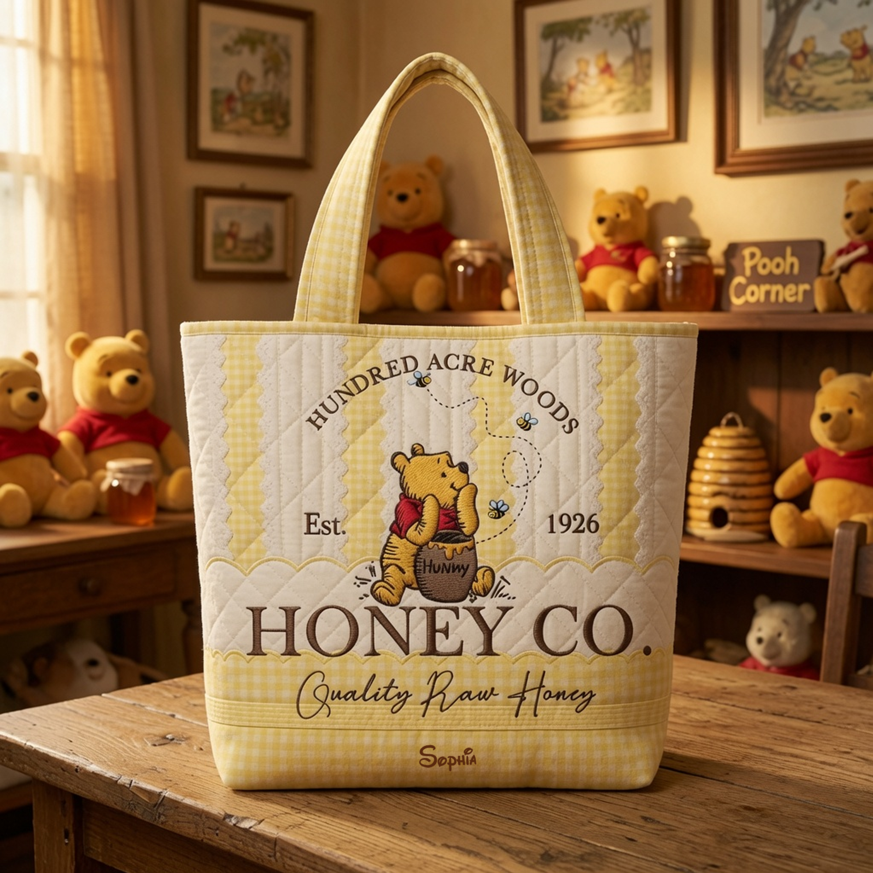 Personalized Quilted Tote Bag Honey Bear Gift for Her