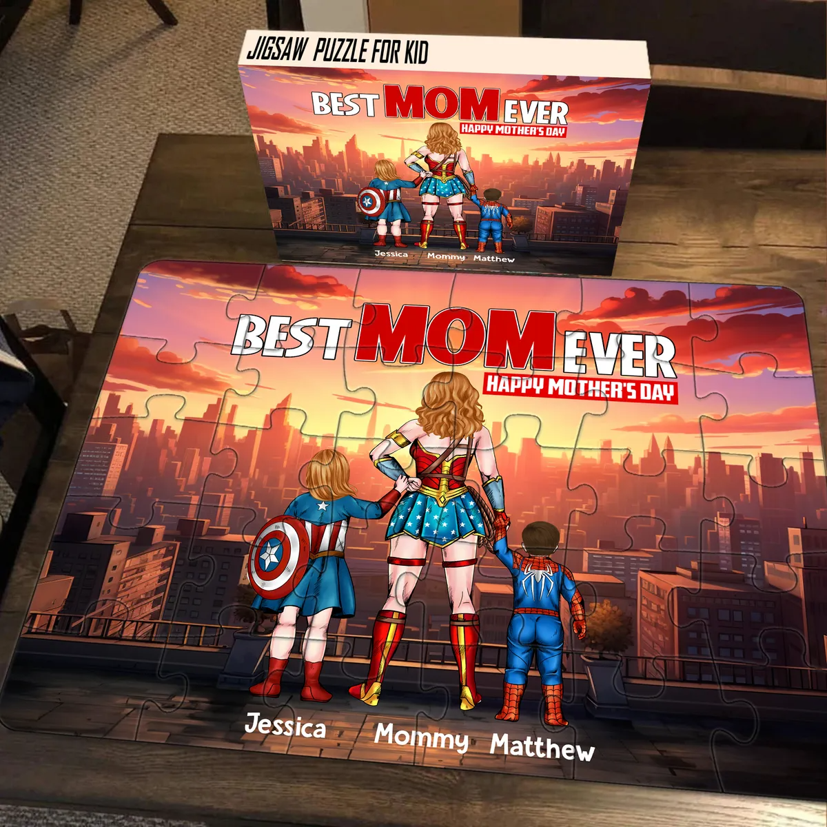 Personalized Best Mom Ever Puzzle Custom Names Gift for Mother's Day Puzzle GradoCreations
