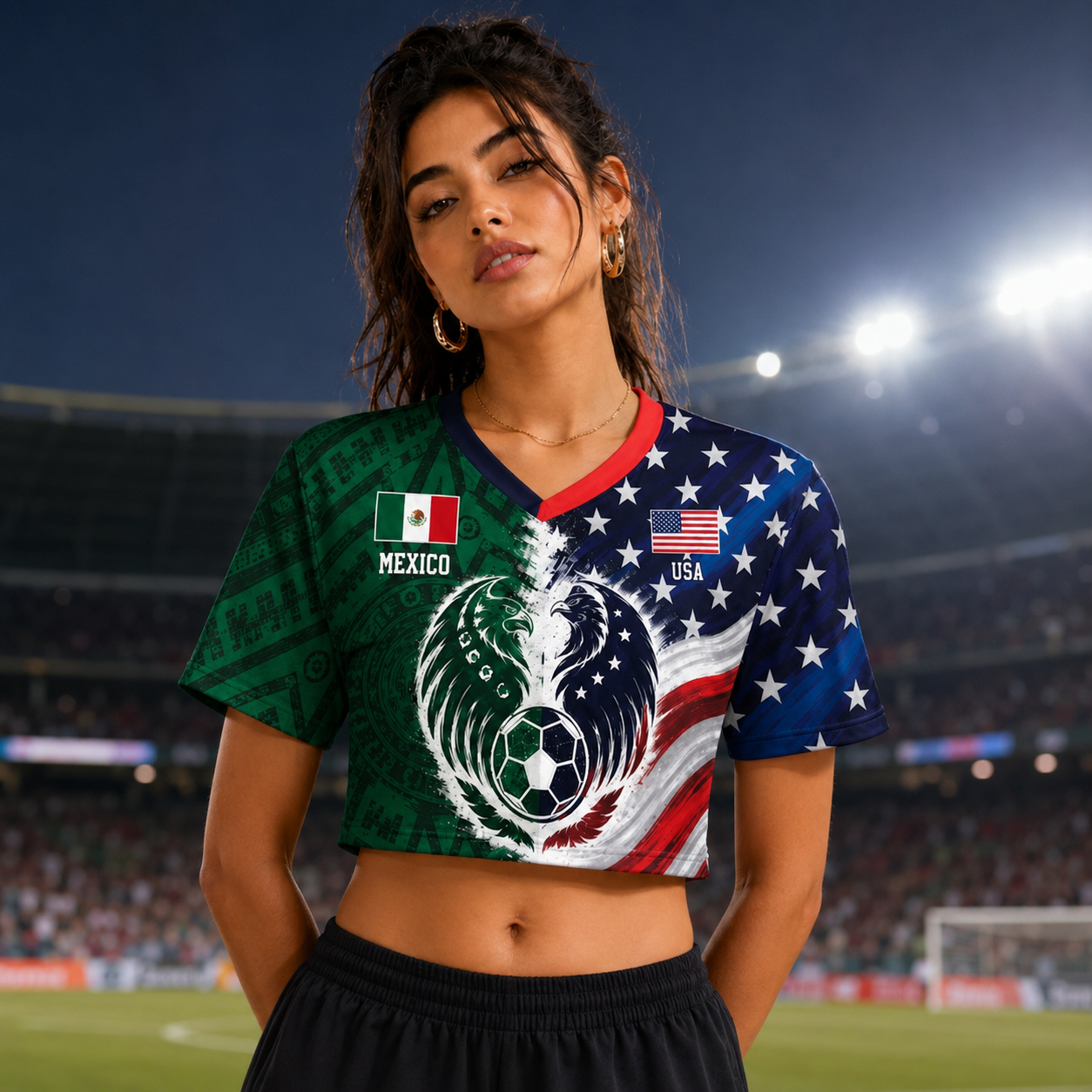 Personalized Mexico USA Eagle Crop Top Jersey Custom Name Gift for Football Lovers