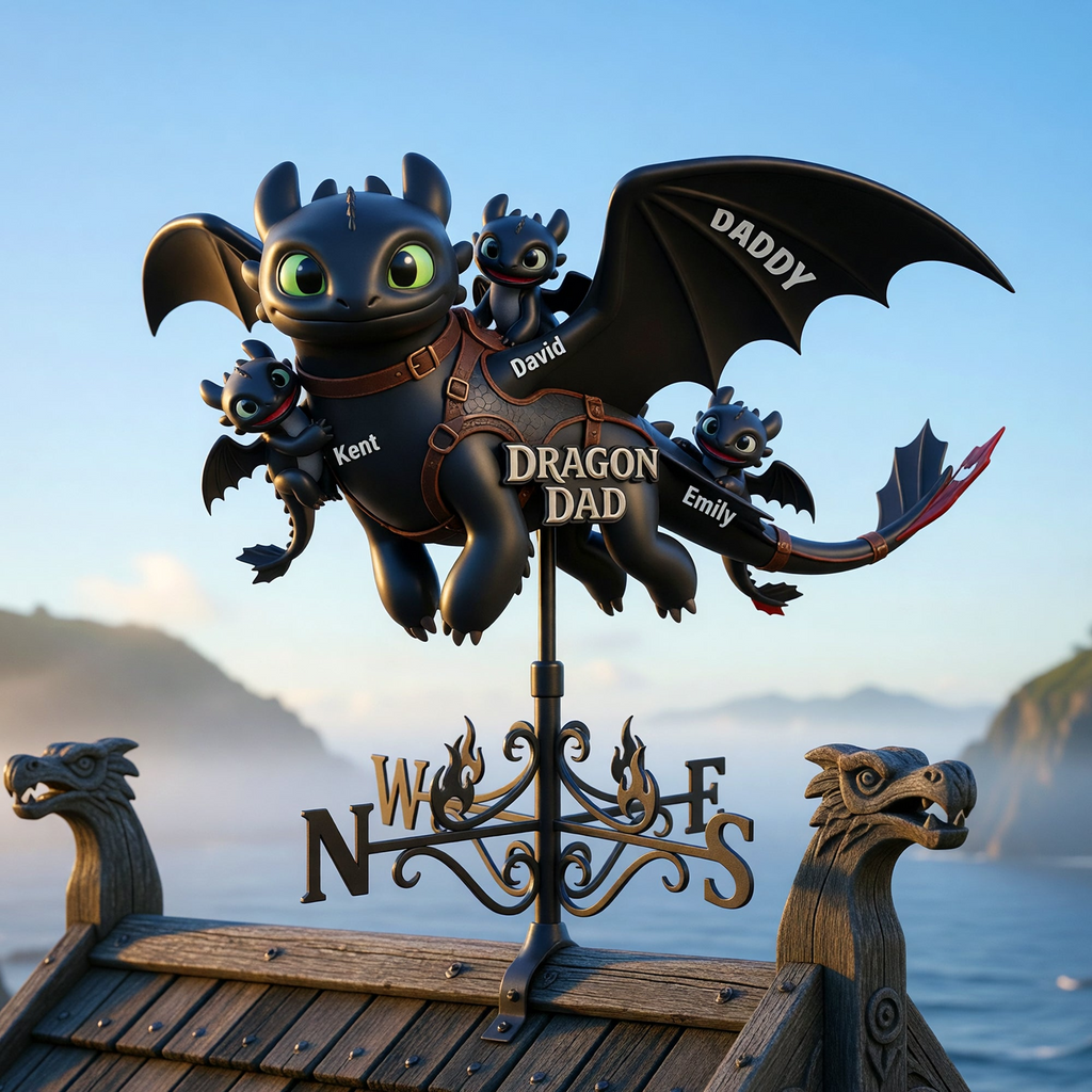 Personalized Dragon Family Weather Vane Custom Gift for Dad