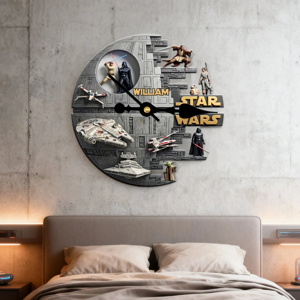 Personalized Star Wars Wall Clock Custom Gift for Movie Fans Wall Hanging Clock GradoCreations