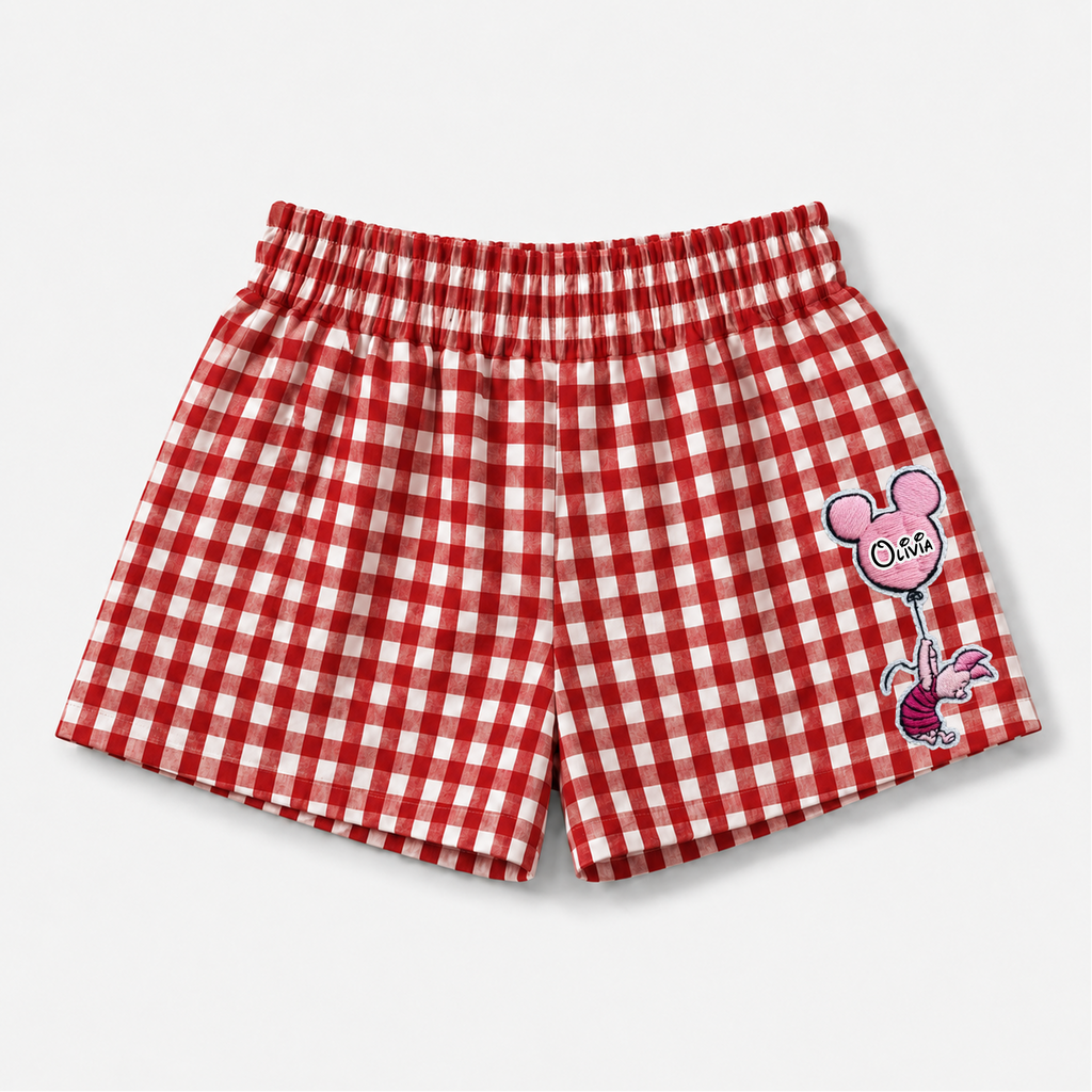 Personalized Gingham Shorts with Embroidery Gift for Her
