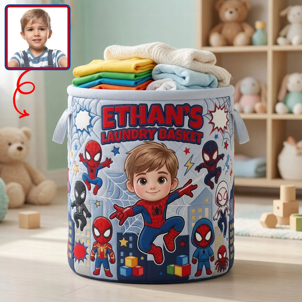 Personalized Quilted Toy Basket for Kids - Unique Storage Gift Quilted Laundry Basket GradoCreations