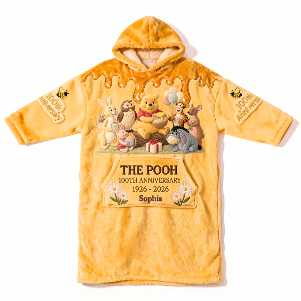 Personalized 100th Anniversary Winnie the Pooh Blanket Hoodie Gift Blanket Hoodie GradoCreations