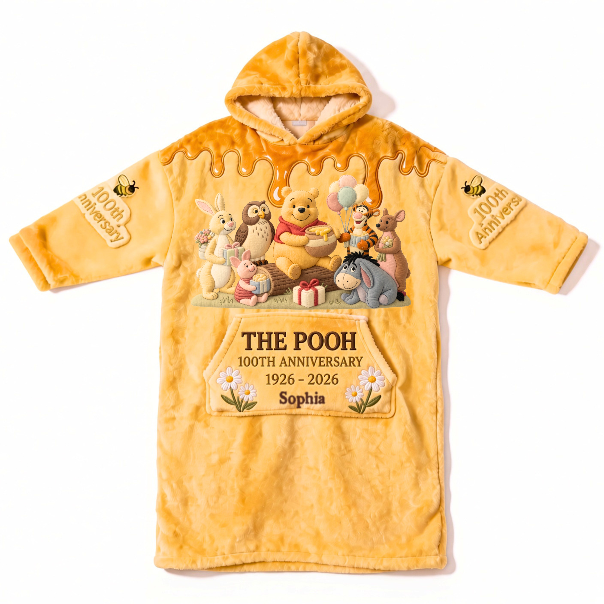 Personalized 100th Anniversary Winnie the Pooh Blanket Hoodie Gift Blanket Hoodie GradoCreations