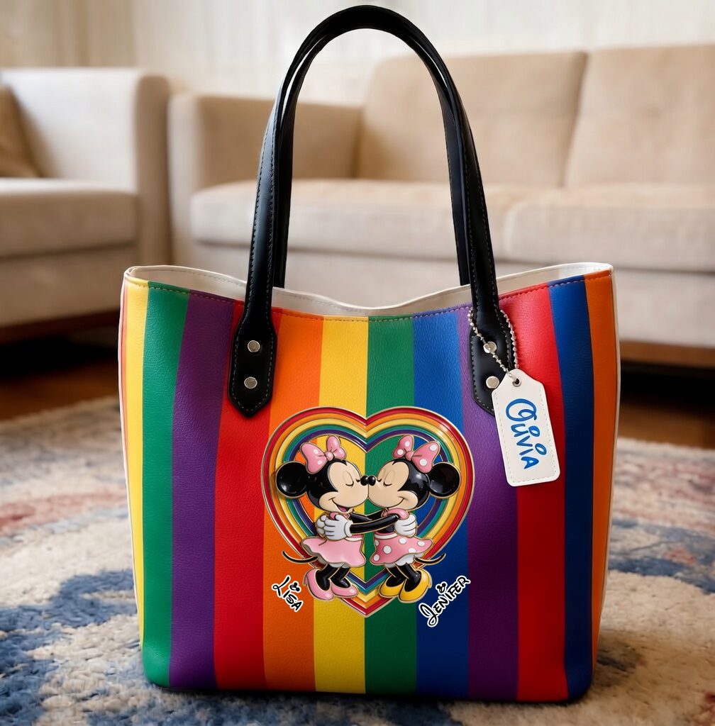 Personalized Rainbow Tote Bag with Custom Name for Couples - Pride Month Gift