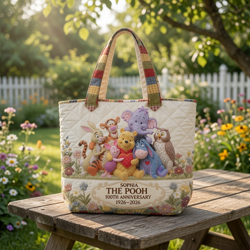 Personalized Quilted Tote Bag Winnie the Pooh 100th Anniversary Gift