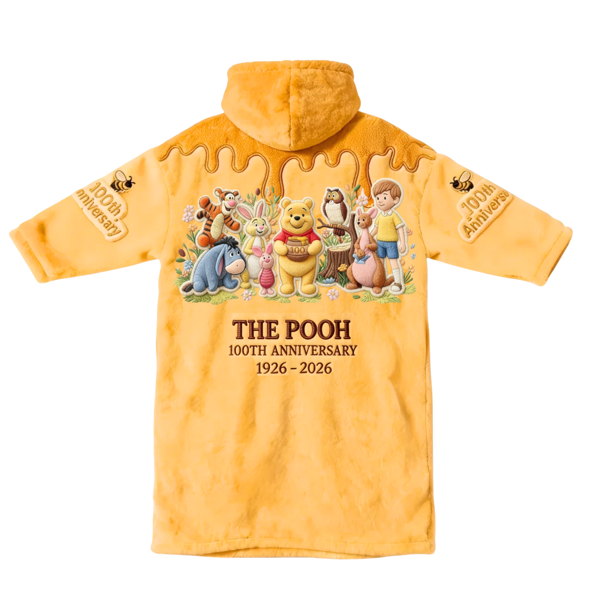 Personalized Pooh Bear Blanket Hoodie Custom Name Gift for Anniversary Blanket Hoodie GradoCreations