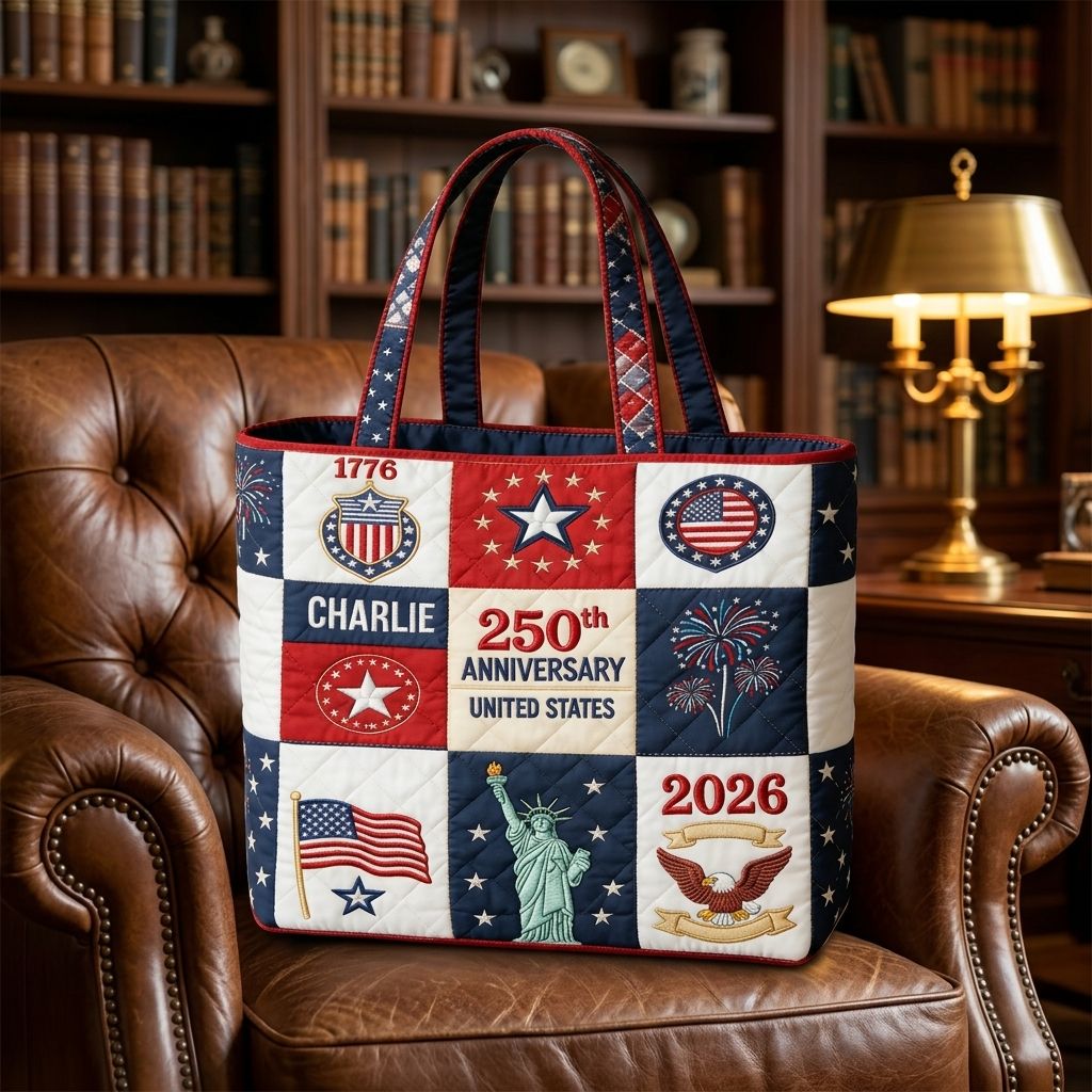Personalized Quilted Tote Bag US 250th Anniversary Floral Gift for Her