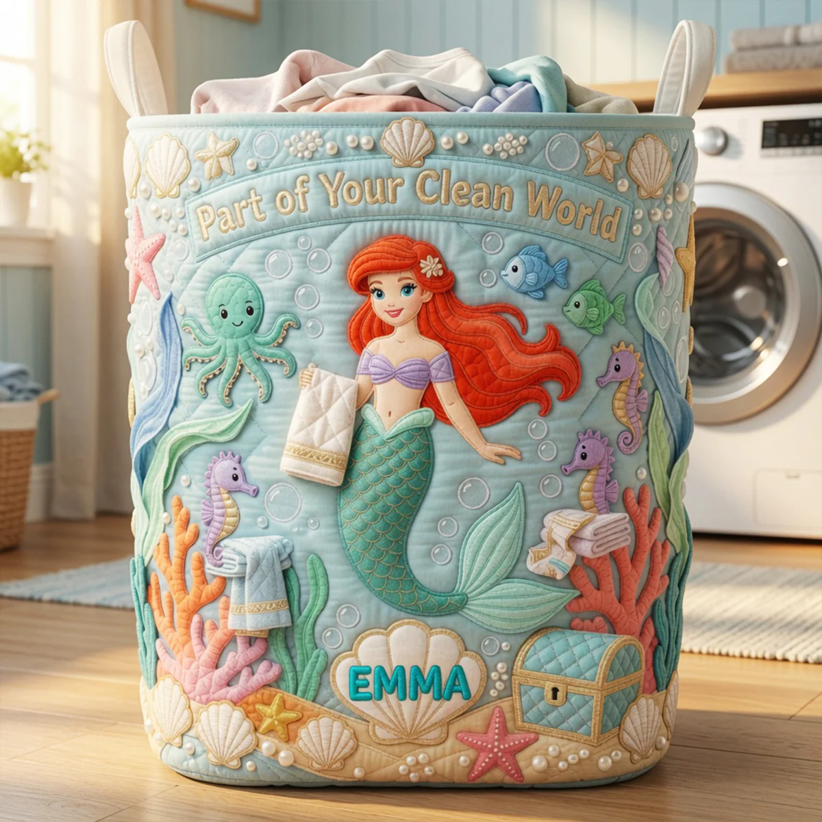 Personalized Quilted Laundry Basket Custom Name Gift for Daughter Quilted Laundry Basket GradoCreations