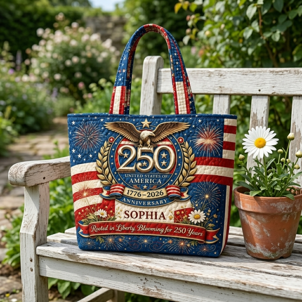 Personalized US 250th Anniversary Bald Eagle Quilted Tote Bag Gift for Her