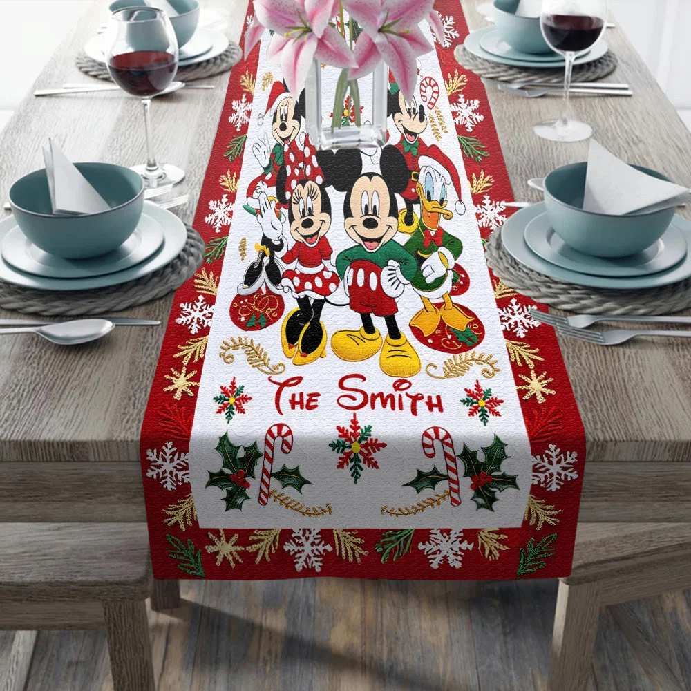 Personalized Christmas Table Runner with Mickey Mouse Family Design - Unique Holiday Gift for Family Quilt Table Runner GradoCreations