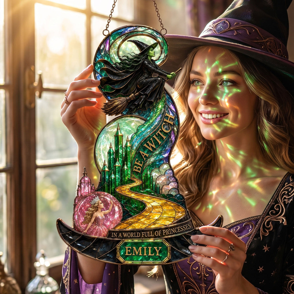 Personalized Witch Suncatcher Ornament Gift for Her - Home Decor Window Hanging Suncatcher GradoCreations