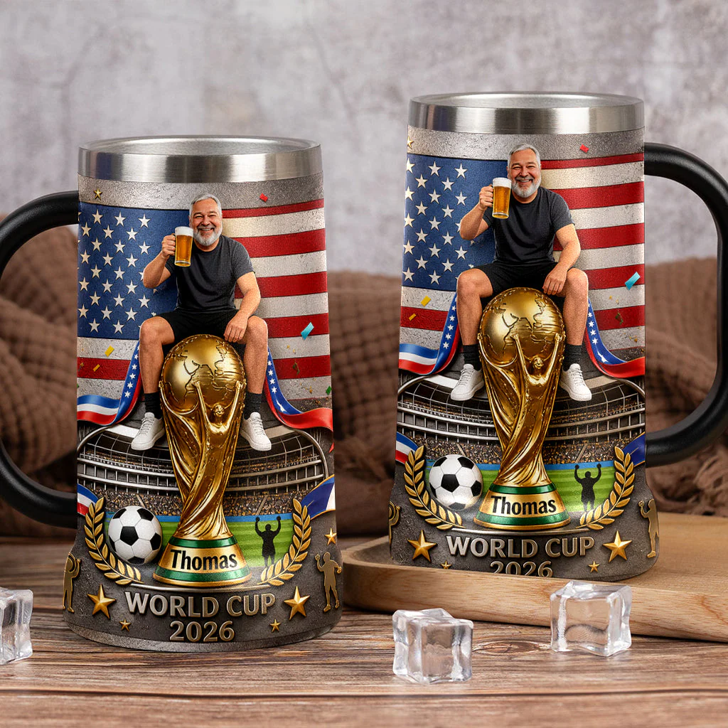 Personalized Photo Beer Stein Custom Name USA World Cup Gift for Football Fans