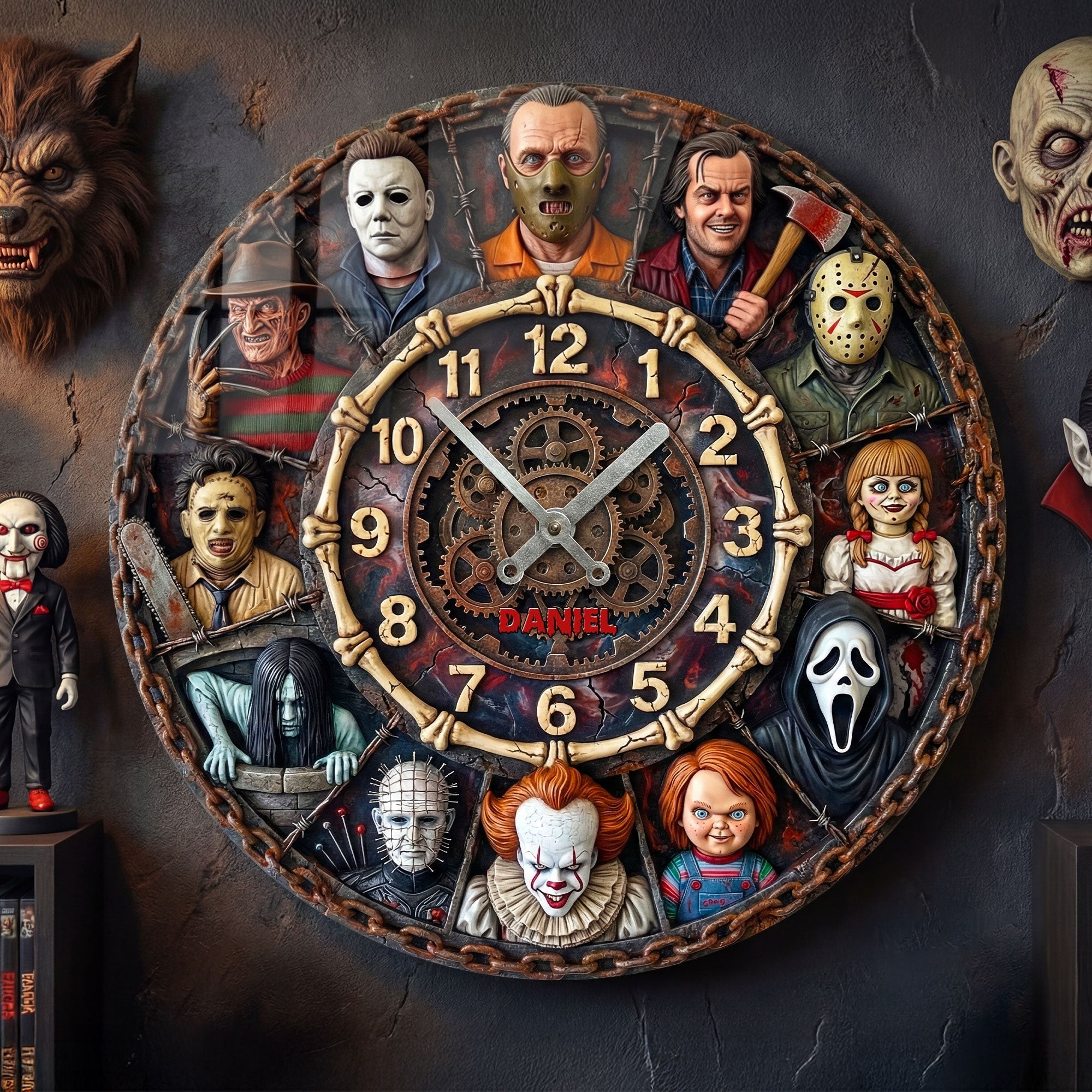 Personalized Horror Villain Wall Clock Gift for Family Wall Hanging Clock GradoCreations