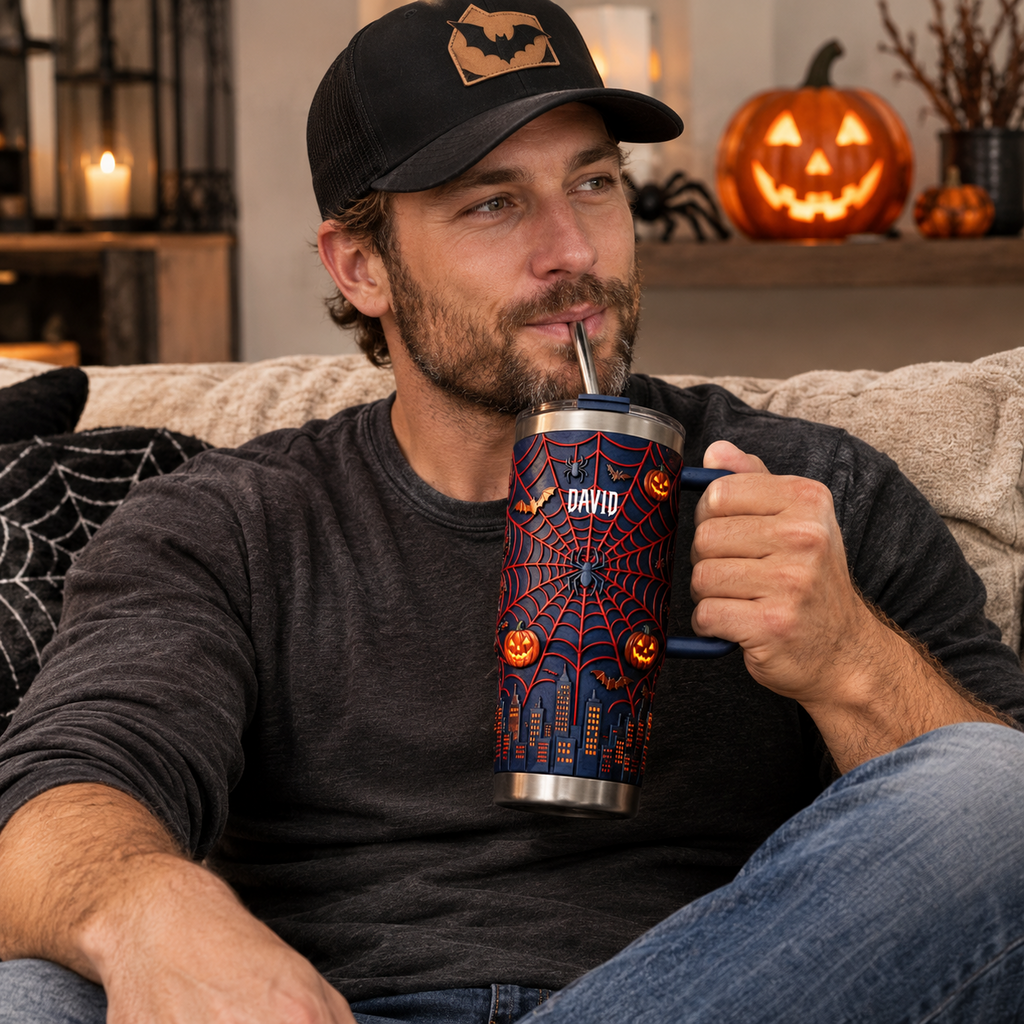 Personalized Halloween Spider Web Pumpkin Tumbler for Fall Tumbler GradoCreations