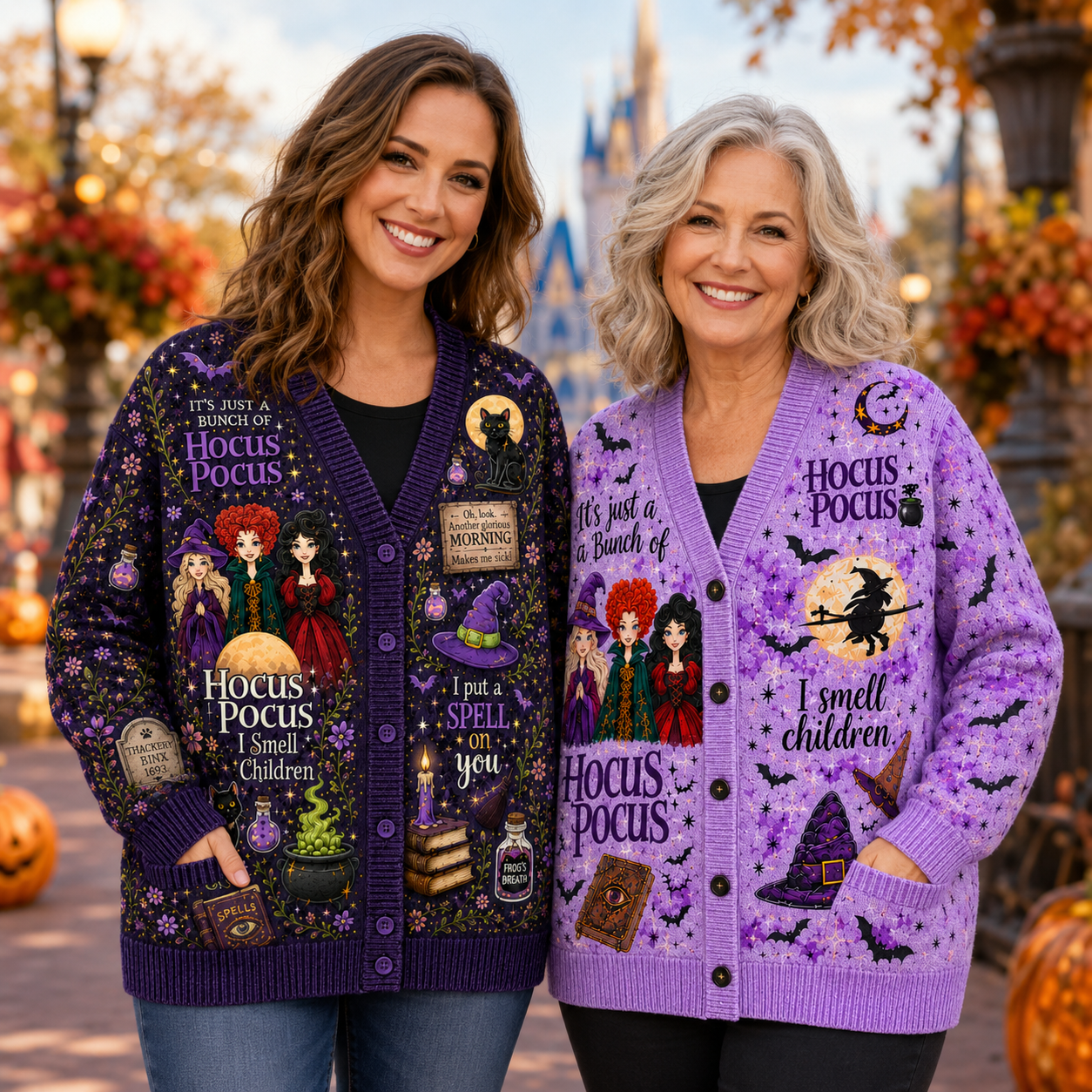 Personalized Hocus Pocus Halloween Cardigan for Her - Custom Design Cardigan GradoCreations